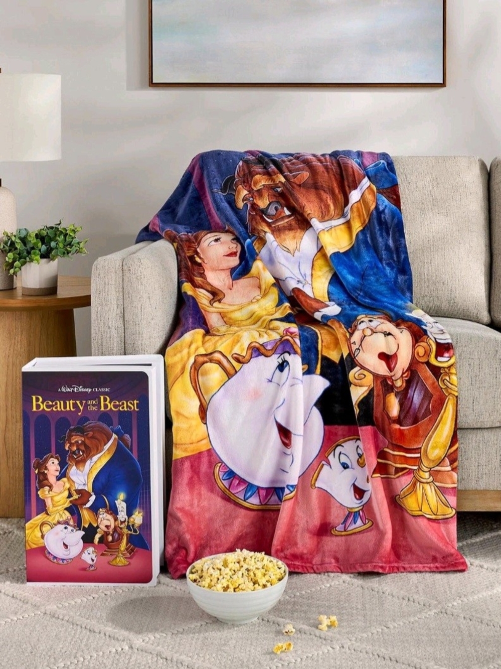 Disney Beauty and the Beast Throw Blanket - Blue, Yellow, Red